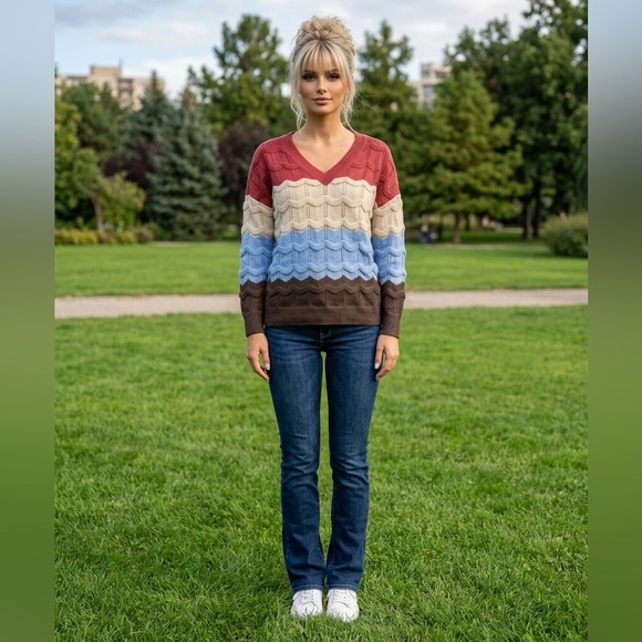 DAVI & DANI Sweaters - DAVI & DANI Women’s V-Neck oversized Sweater in Mauve, Cream, Blue, and Brown​